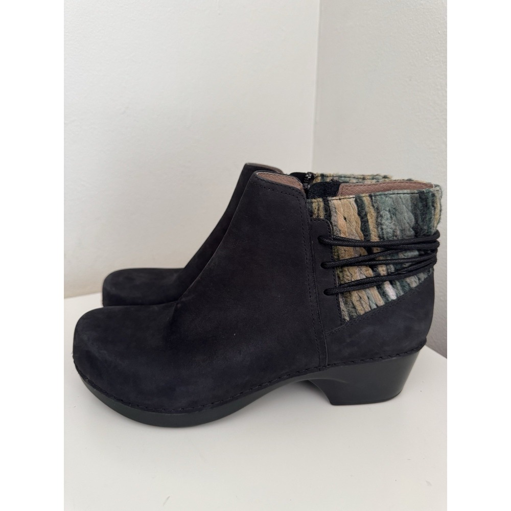 Dansko Women's Tami Ankle Boot Black Leather Sweater Knit Collar EU41 US10.5-11